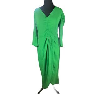 Buxom curvy Kelly green long puff sleeve maxi bodycon ruched strechy dress 2xl